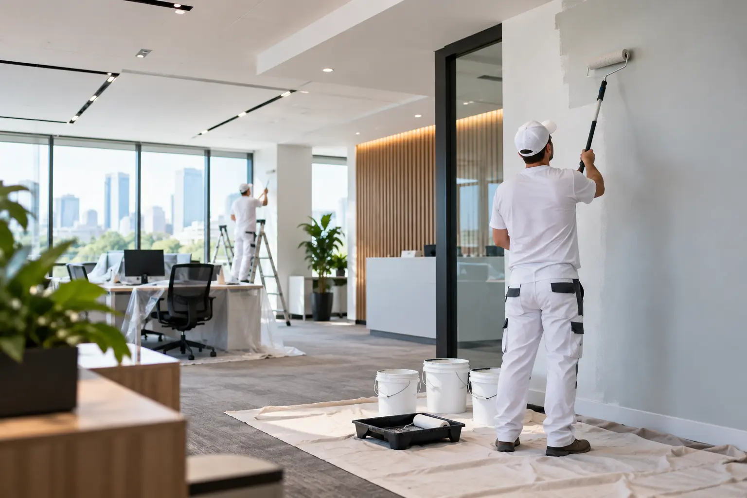 Painters working on an interior commercial space