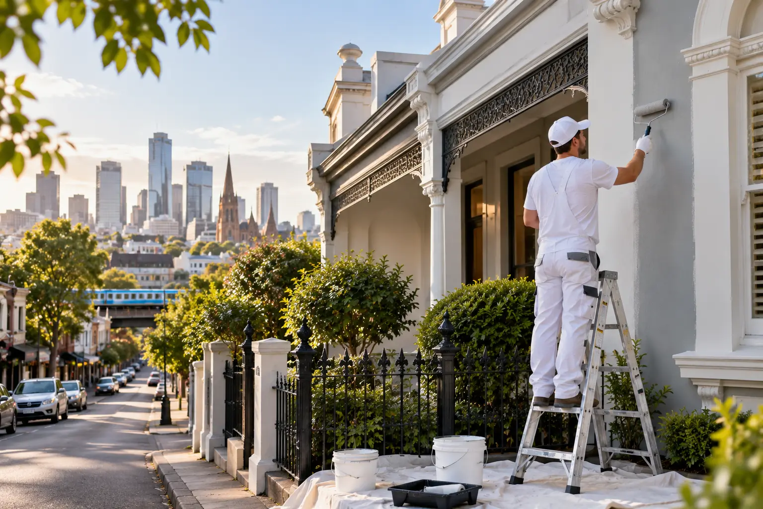 Painter applying paint to an interior wall