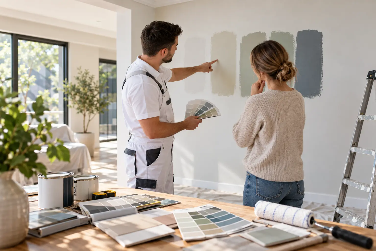 Colour samples and paint tools in an interior